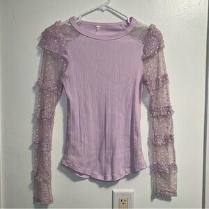 Free people light purple lace long sleeve shirt
